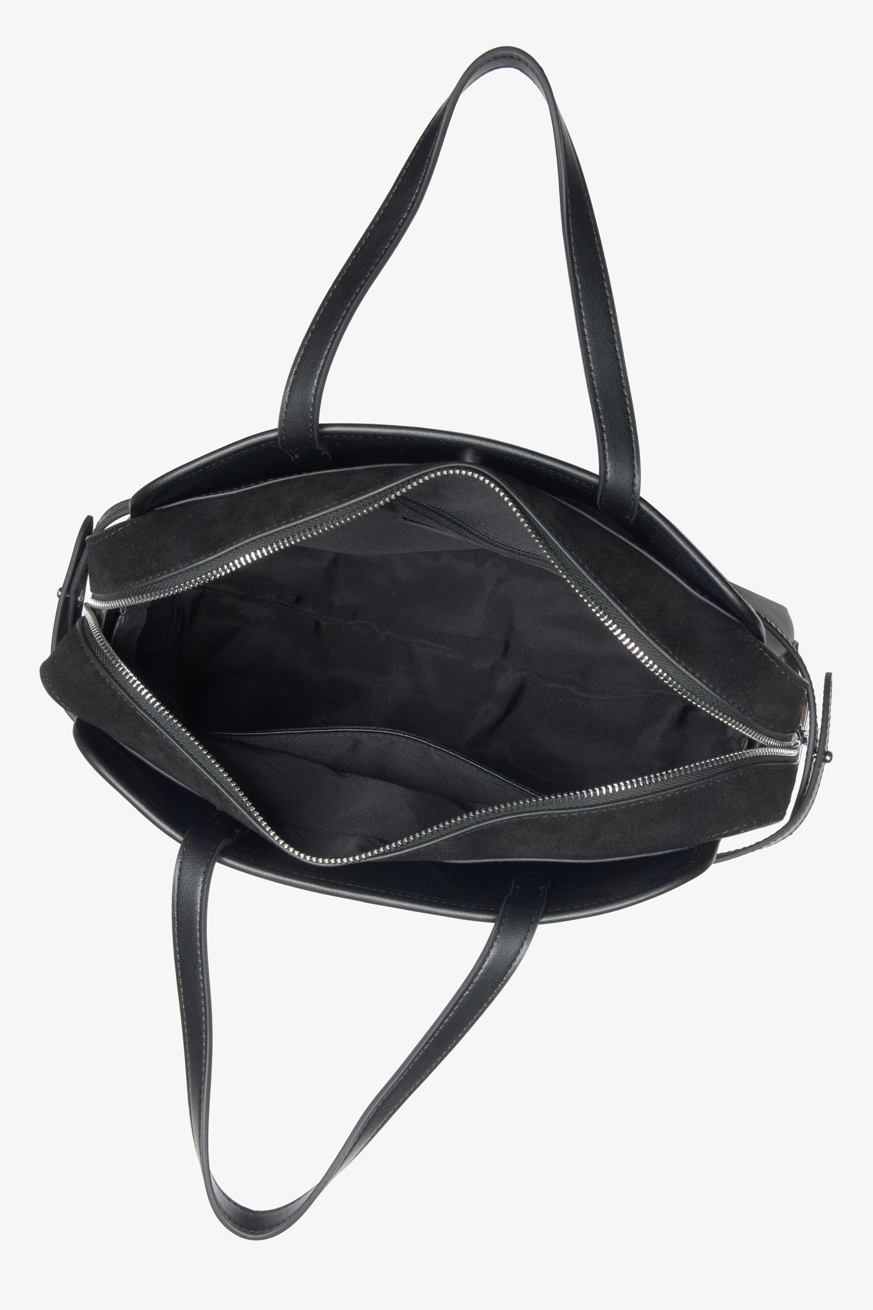 Women's black tote handbag made of genuine leather Estro.