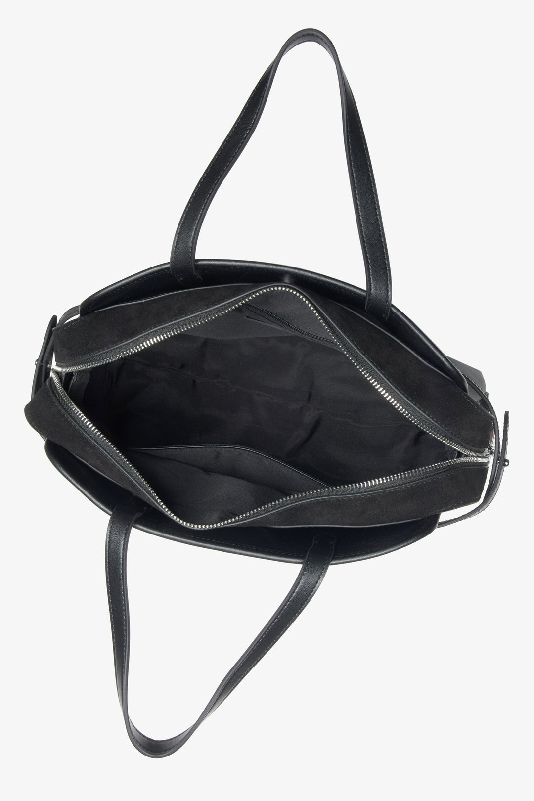 Women's black tote handbag made of genuine leather Estro.