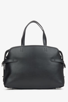 Women's tote handbag, black, made of genuine leather, Estro.