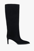 Women's Black Genuine Velour Heeled Knee-High Boots Estro ER00118476.