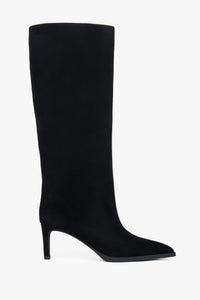 Women's Black Genuine Velour Heeled Knee-High Boots Estro ER00118476.