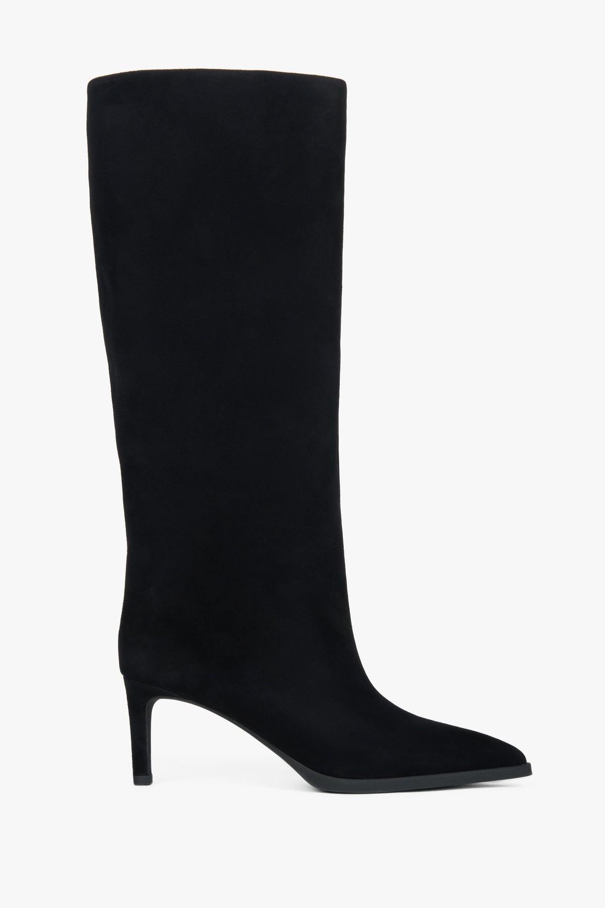 Women's Black Genuine Velour Heeled Knee-High Boots Estro ER00118476.