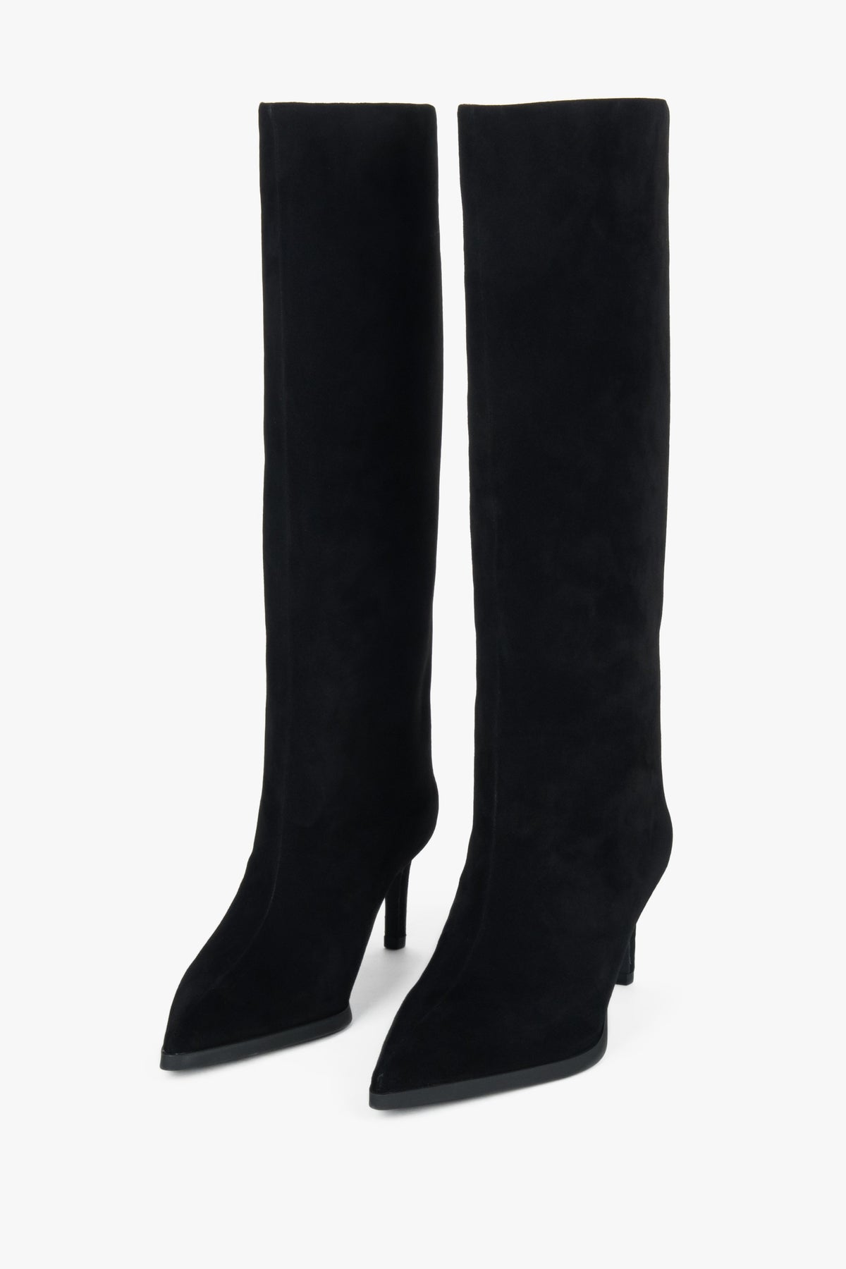 Side profile highlighting the tall shaft and sleek high-heeled design.