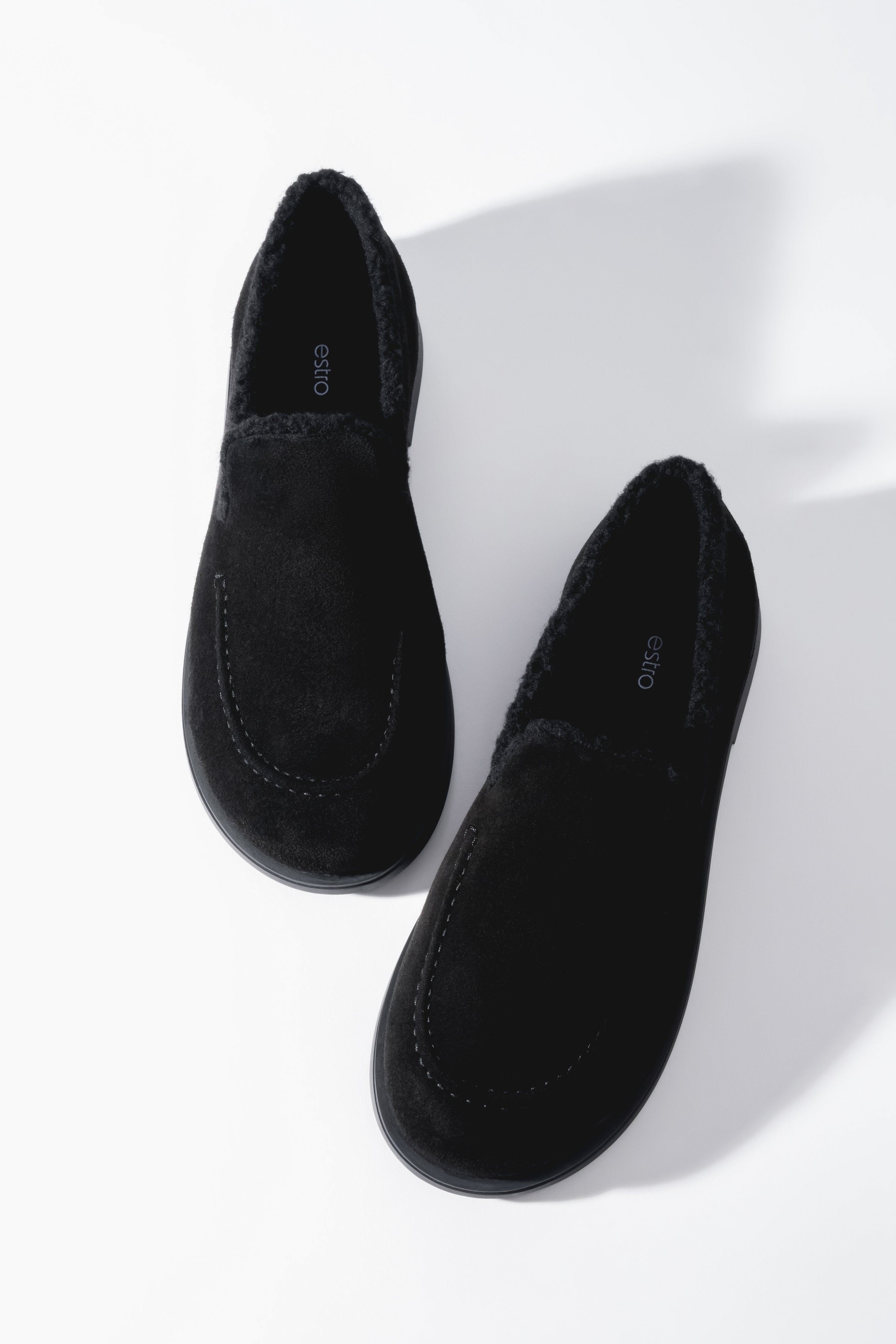 Women’s Black Genuine Velour Loafers Faux Fur Lined Estro ER00120447.