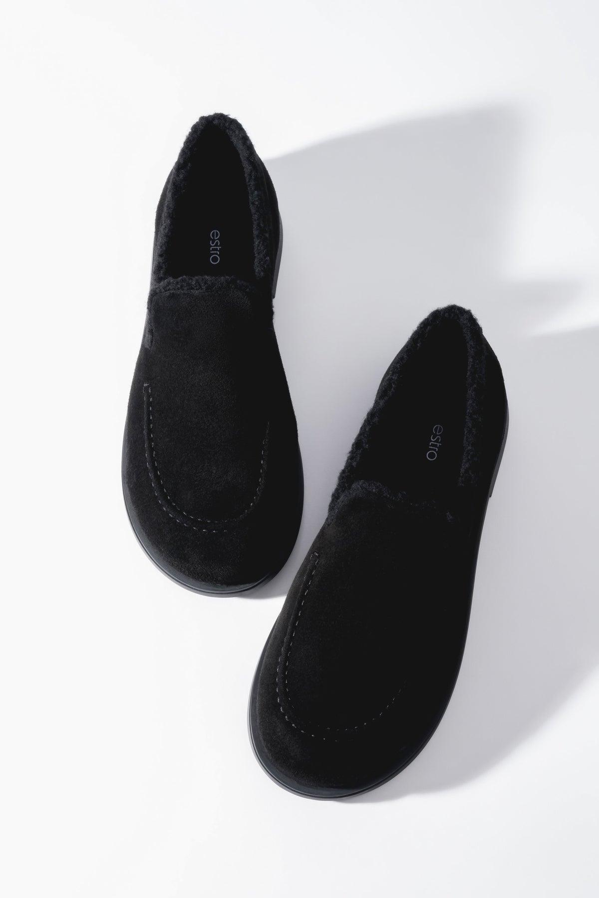Women’s Black Genuine Velour Loafers Faux Fur Lined Estro ER00120447.