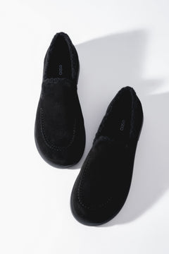 Women’s Black Genuine Velour Loafers Faux Fur Lined Estro ER00120447.