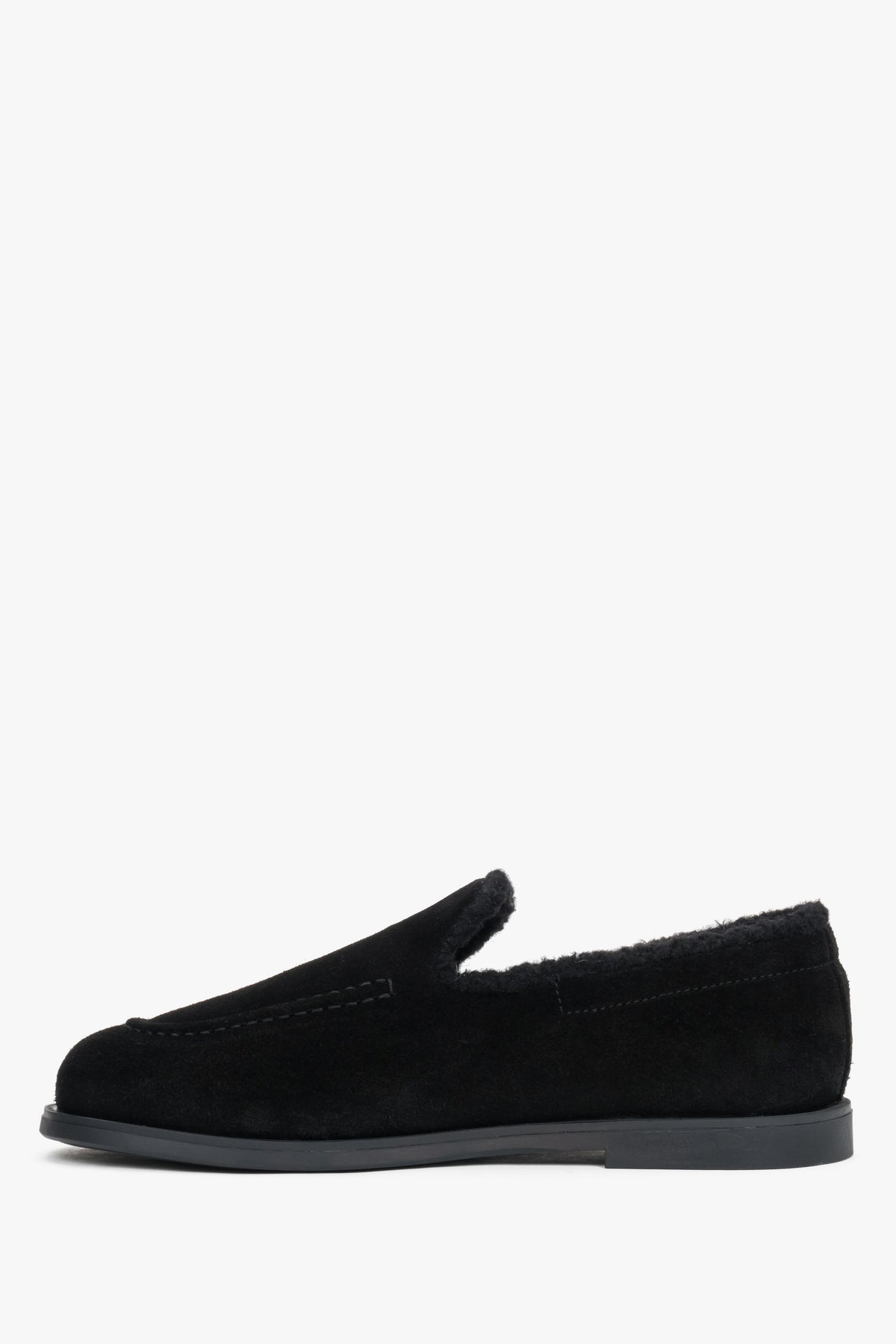 Women’s black natural velour loafers faux fur lined Estro.