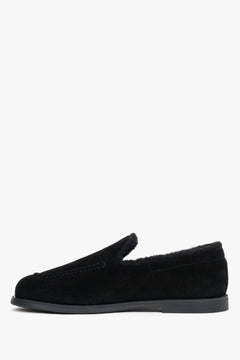 Women’s black natural velour loafers faux fur lined Estro.