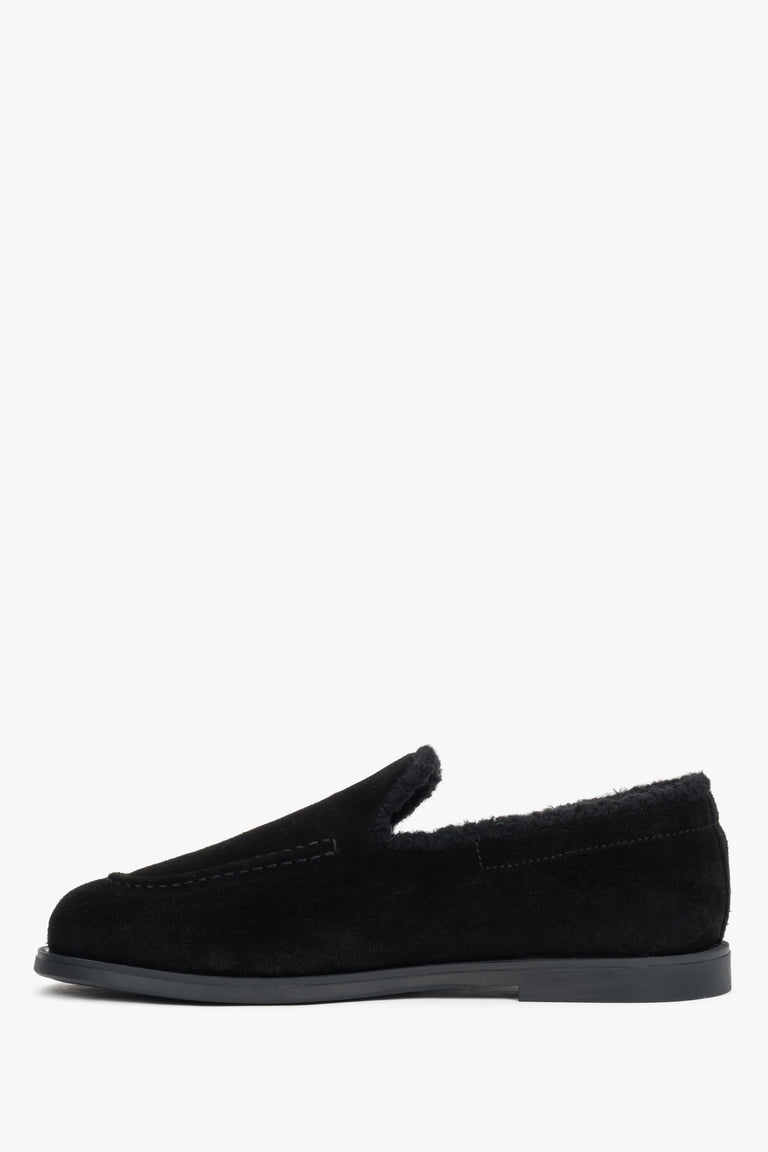 Women’s black natural velour loafers faux fur lined Estro.