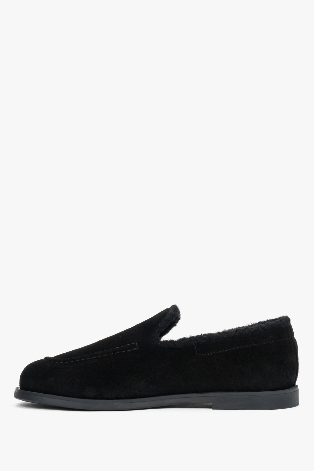 Women’s black natural velour loafers faux fur lined Estro.