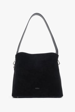 Estro - women's black genuine velour shoulder bag with twist lock.