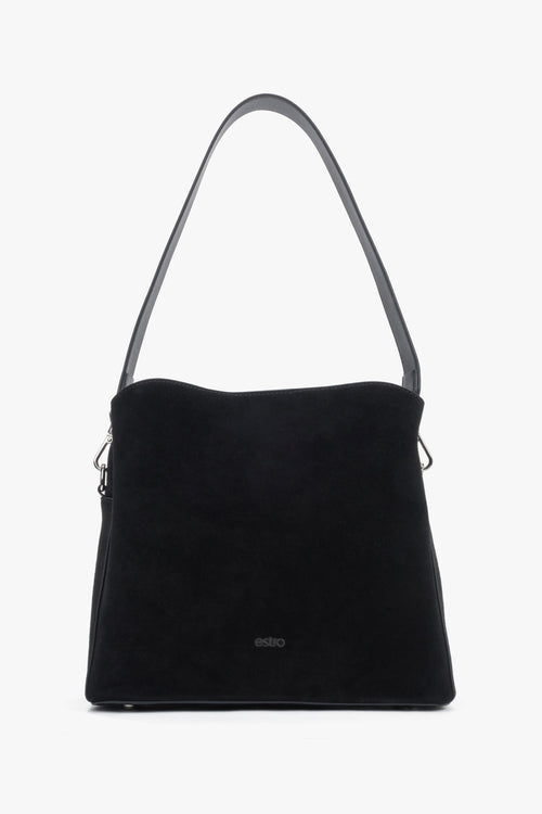 Estro - women's black genuine velour shoulder bag with twist lock.