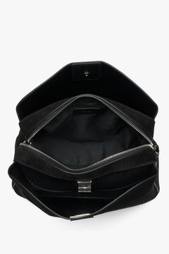 Women's black genuine velour shoulder bag with twist lock Estro.