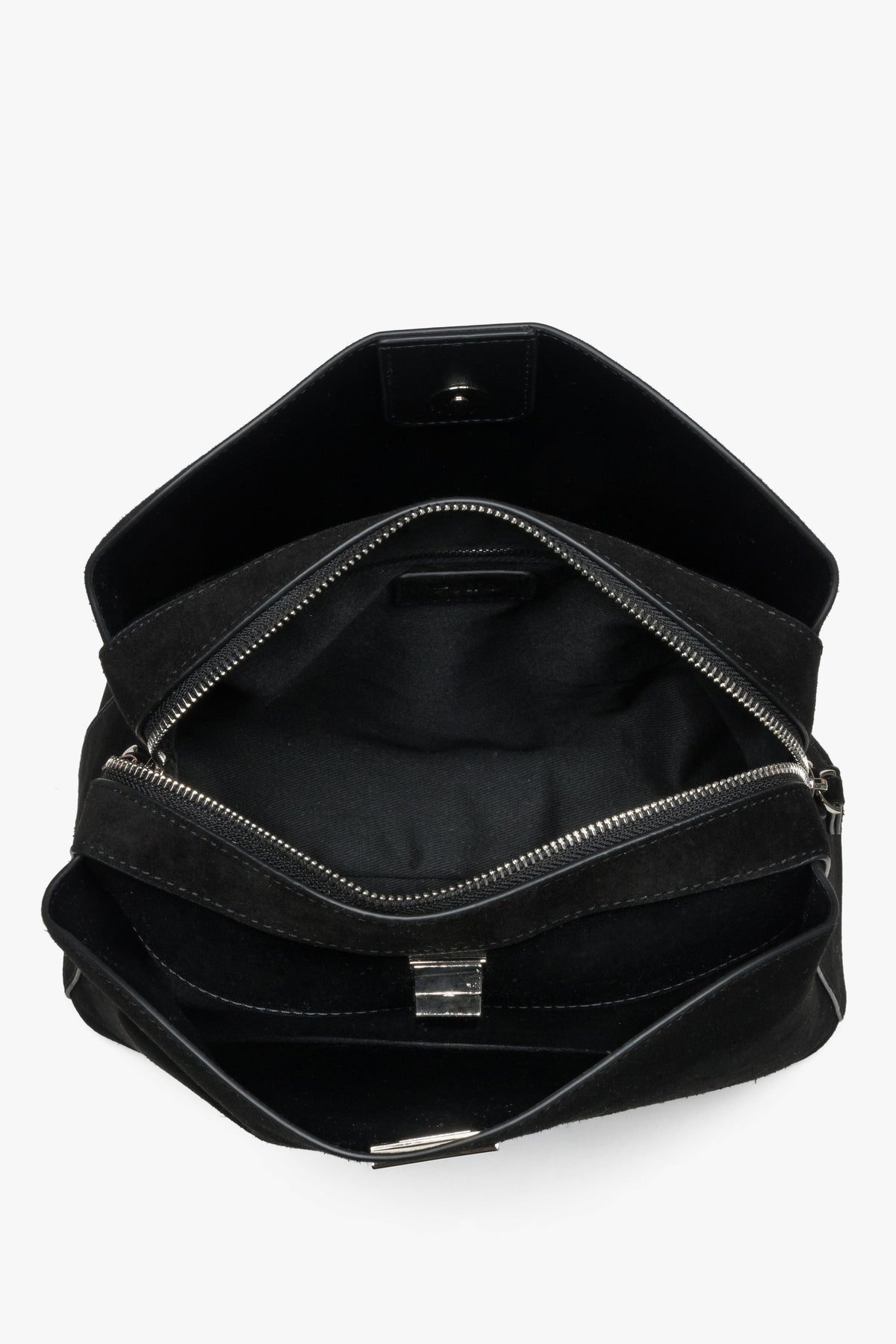 Women's black genuine velour shoulder bag with twist lock Estro.