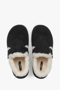 Women's Black Genuine Velour Warm Fur-Lined Loafers with Buckle Estro ER00120648.