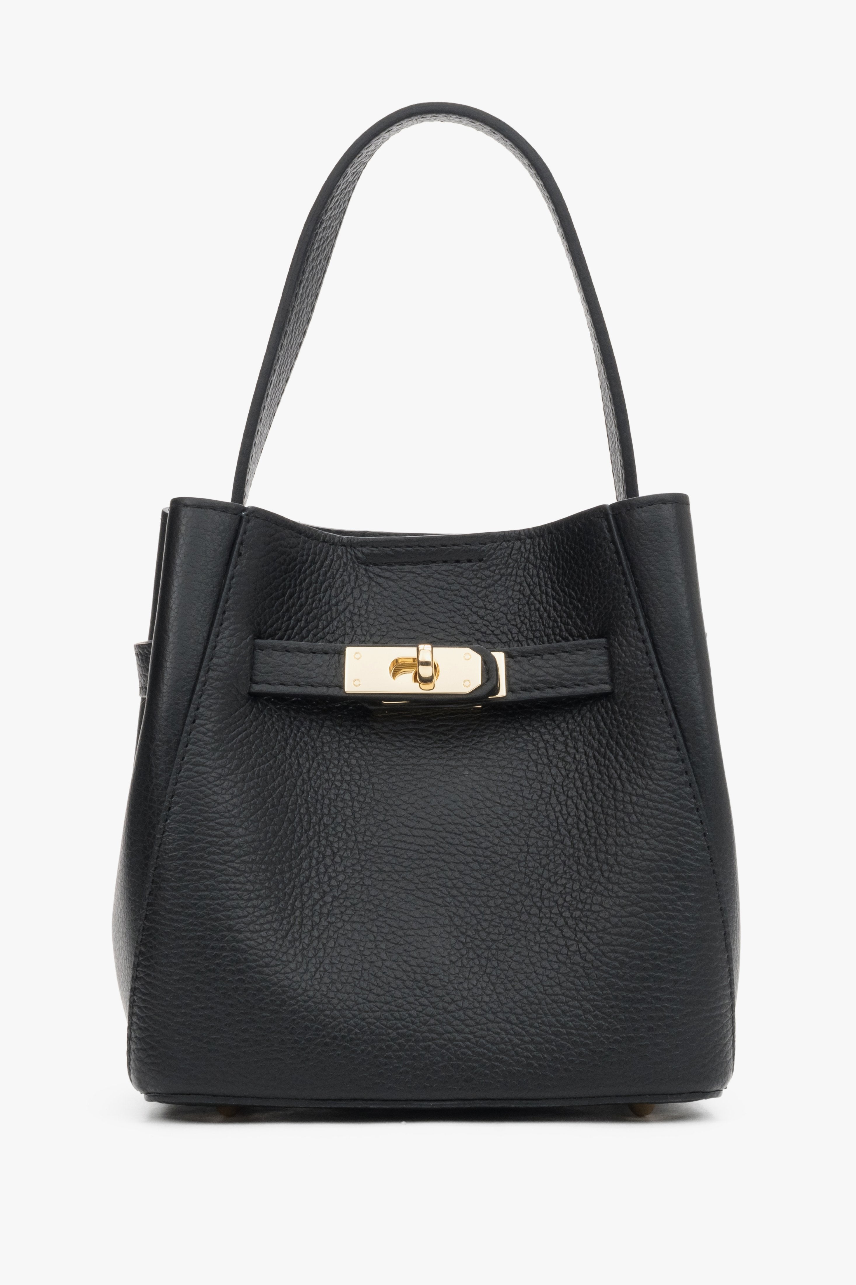 Handy black women’s satchel bag made of premium Italian genuine leather.