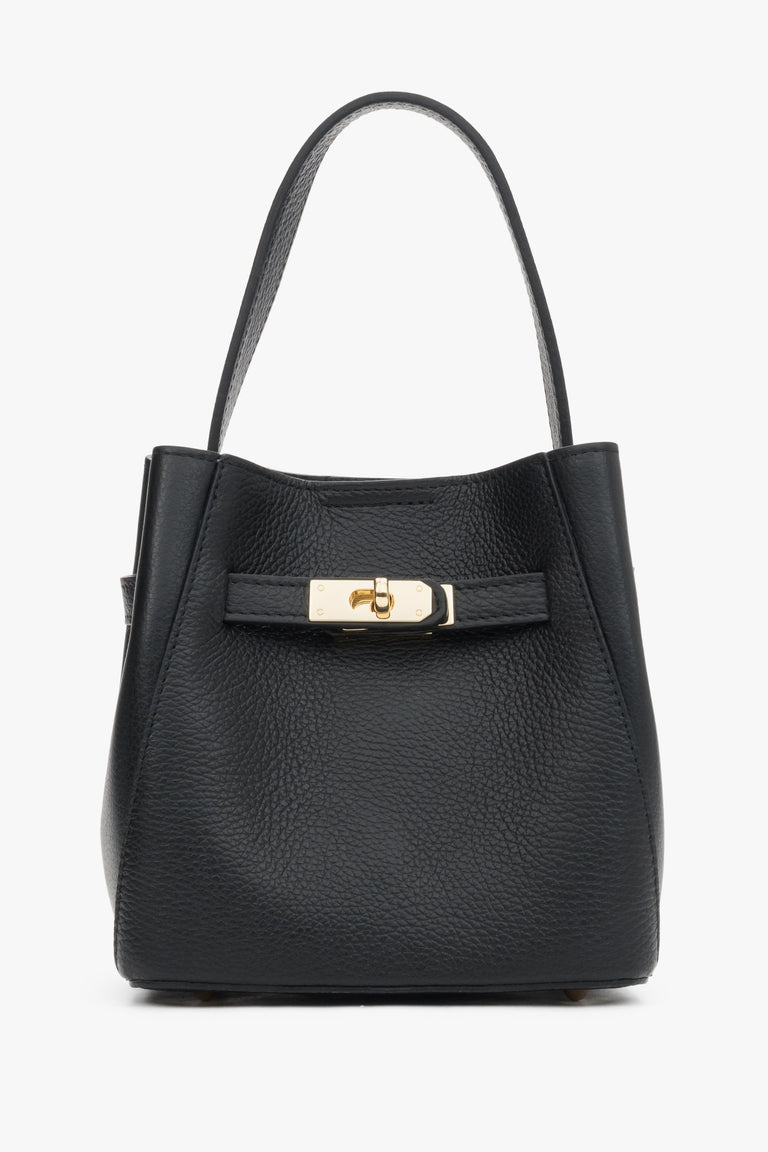 Handy black women’s satchel bag made of premium Italian genuine leather.