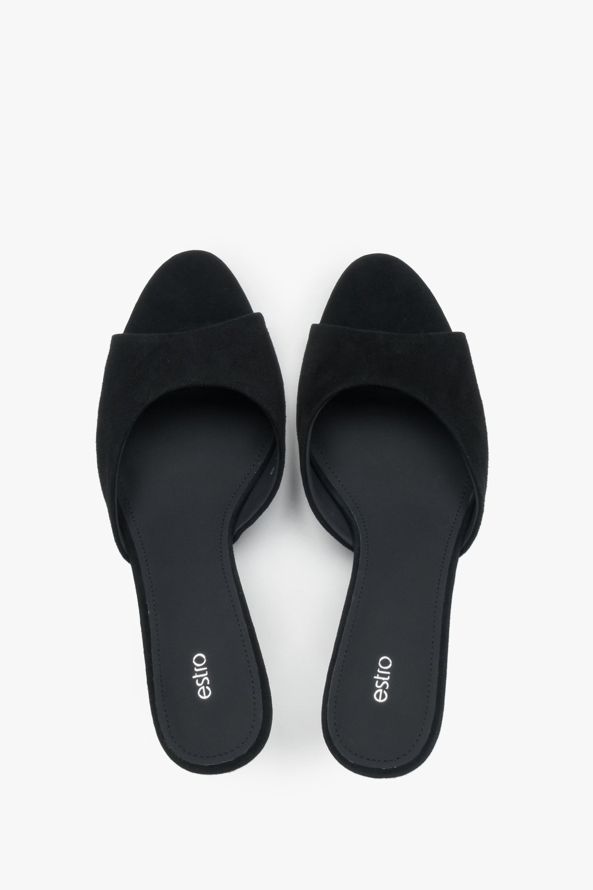 Top view of women's black genuine velour mules