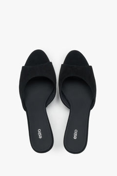 Top view of women's black genuine velour mules