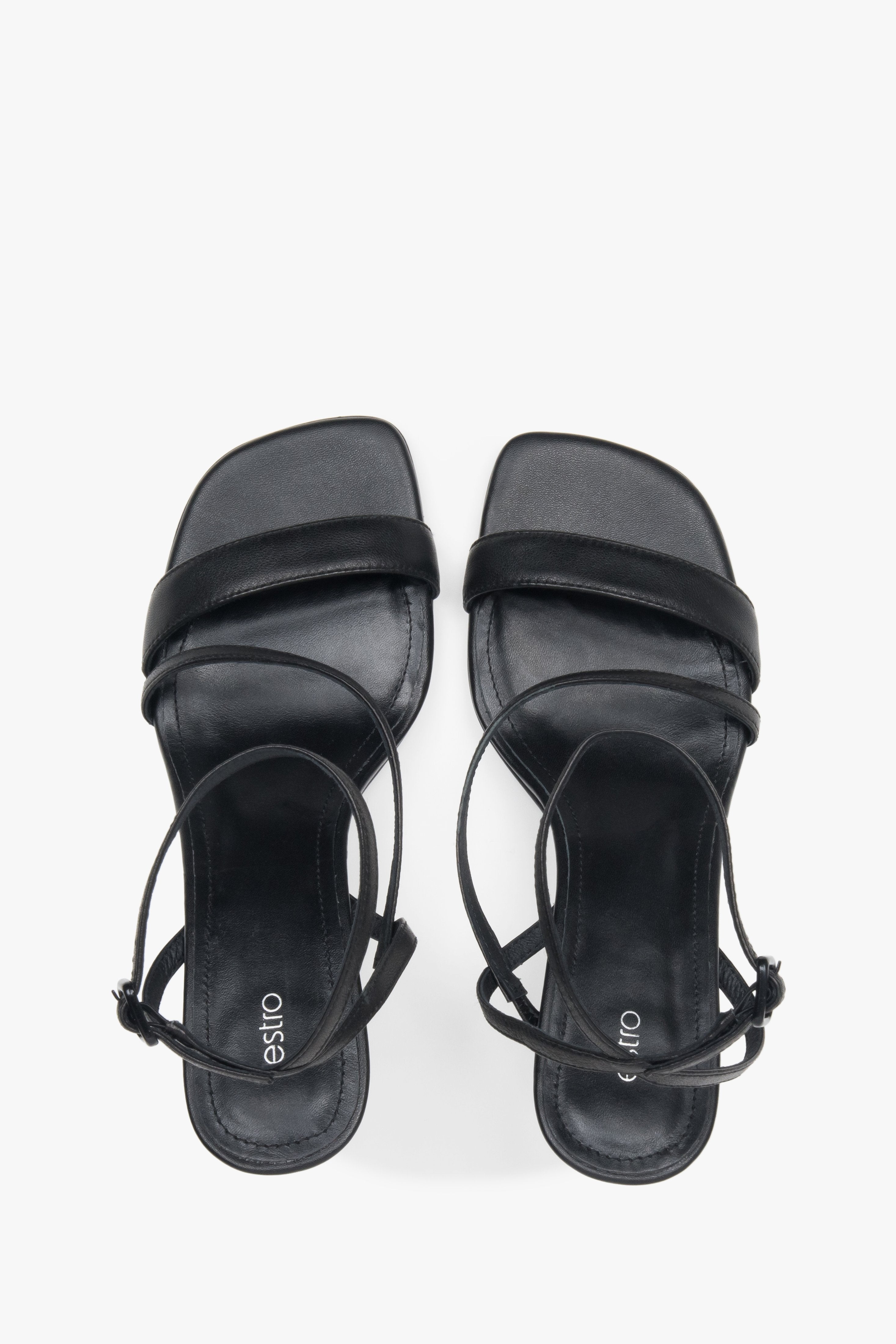 Estro women’s heeled sandals, black, in genuine leather.