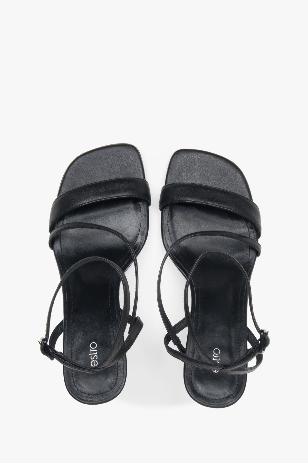 Estro women’s heeled sandals, black, in genuine leather.