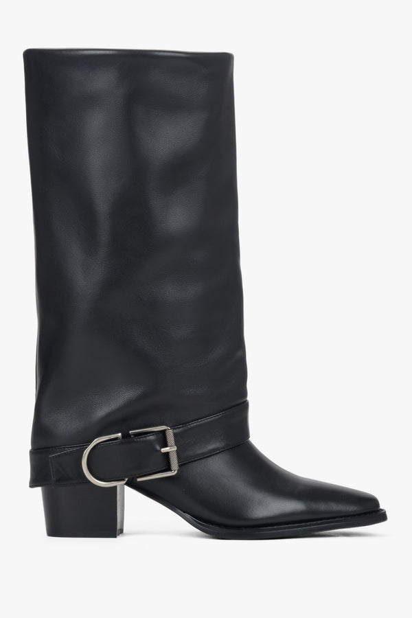 Women’s Black High Cowboy Boots  made of Genuine Leather with Buckle Estro ER00118499.