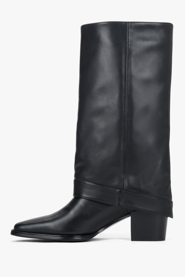 Women’s cowboy boots Estro, black, high, made of natural leather, with buckle.