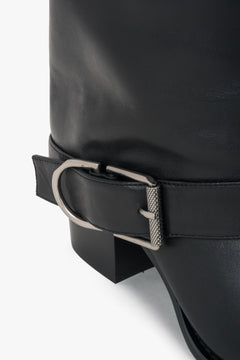 Black women’s high cowboy boots with buckle made of natural leather Estro.