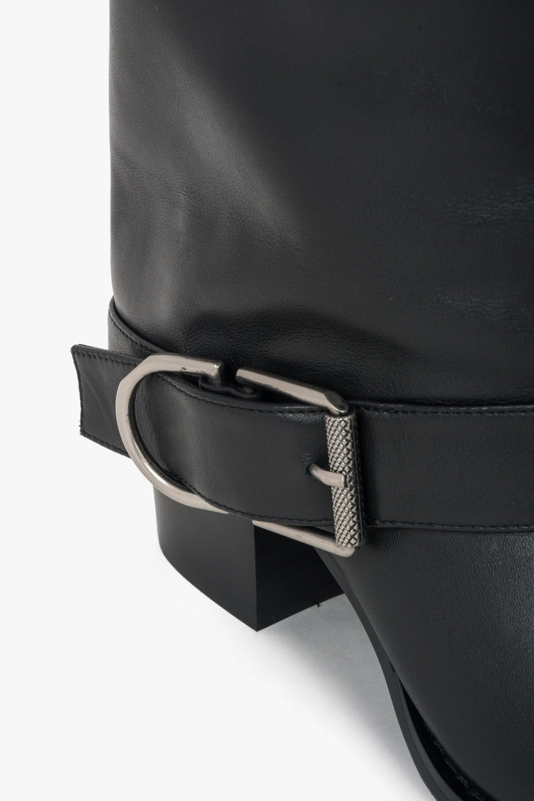 Black women’s high cowboy boots with buckle made of natural leather Estro.