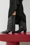 Women’s Black High Cowboy Boots  made of Genuine Leather with Buckle Estro ER00118499