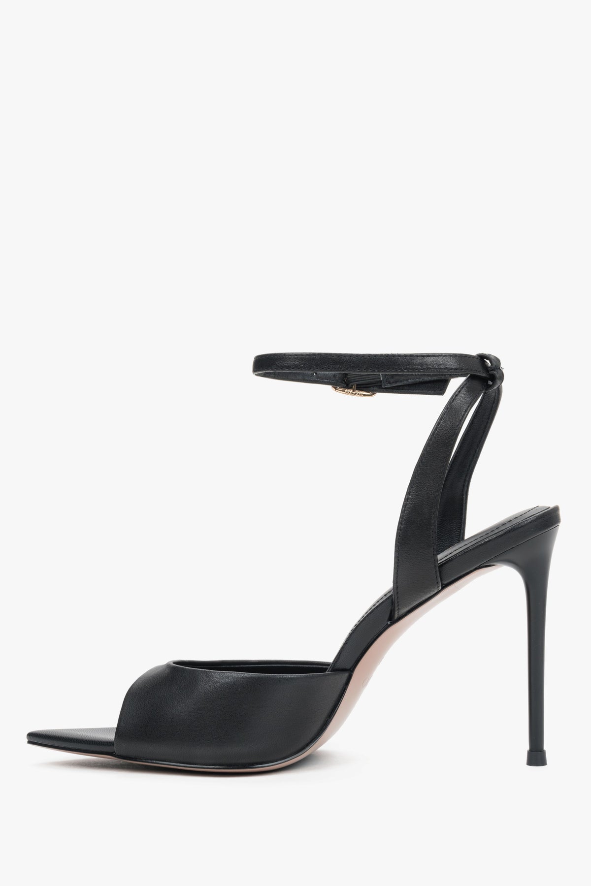 Women’s black high heel sandals made of genuine leather, Estro.