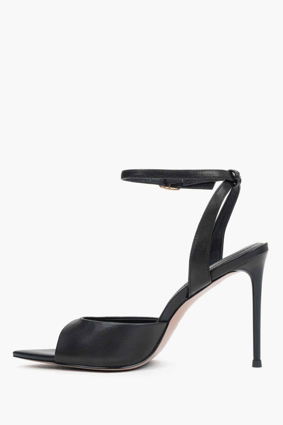 Women’s black high heel sandals made of genuine leather, Estro.