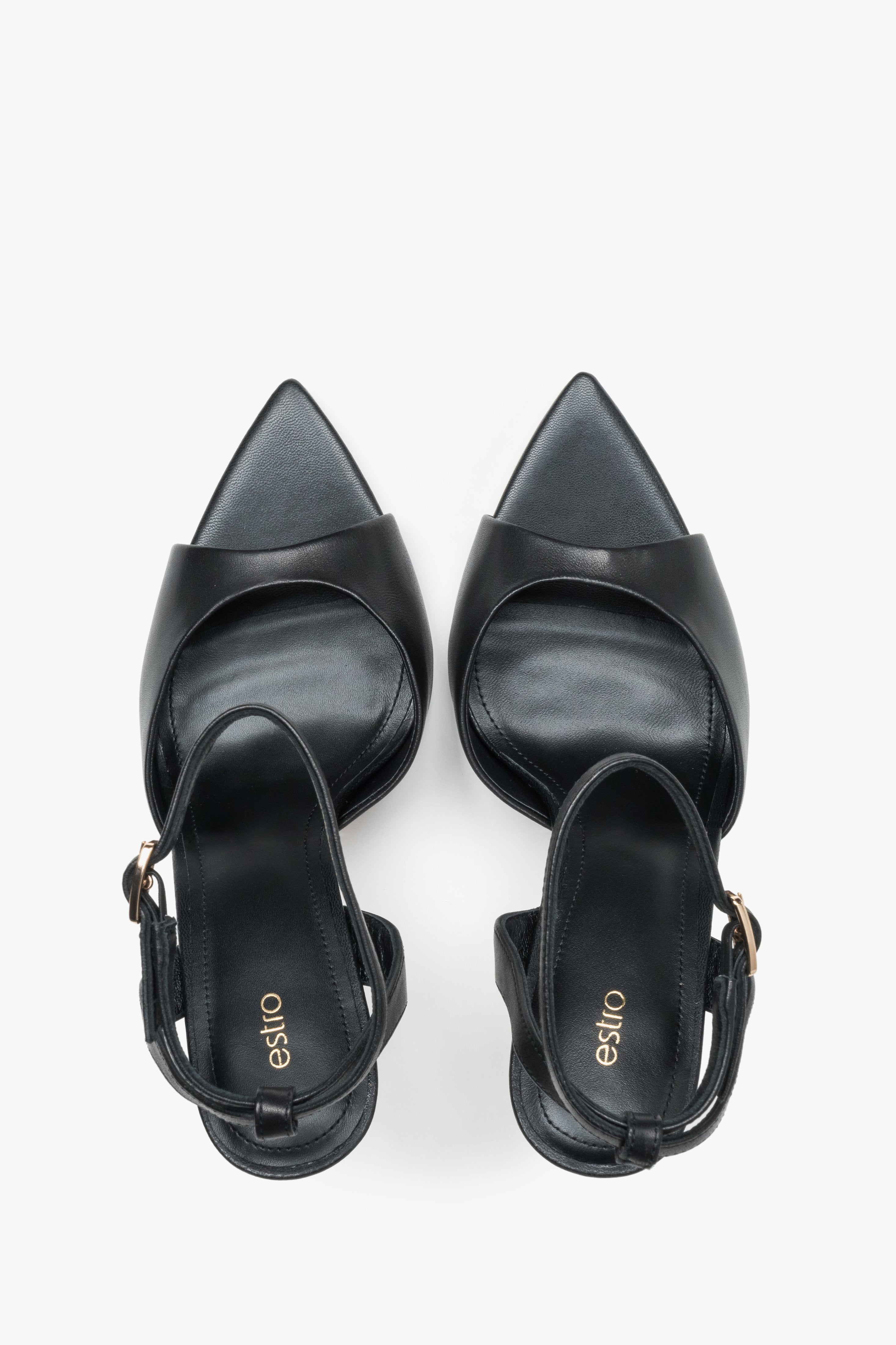 Women’s high heel sandals, black, made of genuine leather, Estro.