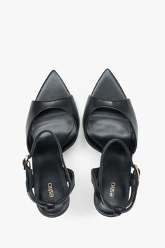 Women’s high heel sandals, black, made of genuine leather, Estro.