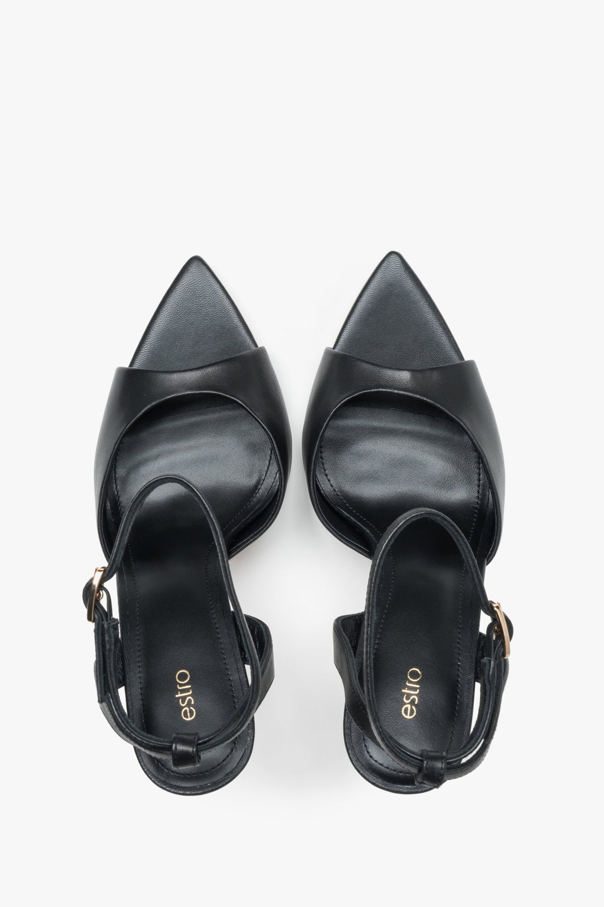 Women’s high heel sandals, black, made of genuine leather, Estro.