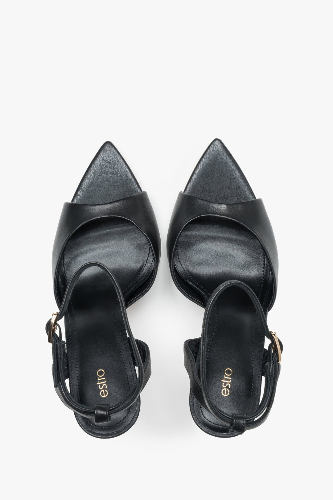 Women’s high heel sandals, black, made of genuine leather, Estro.