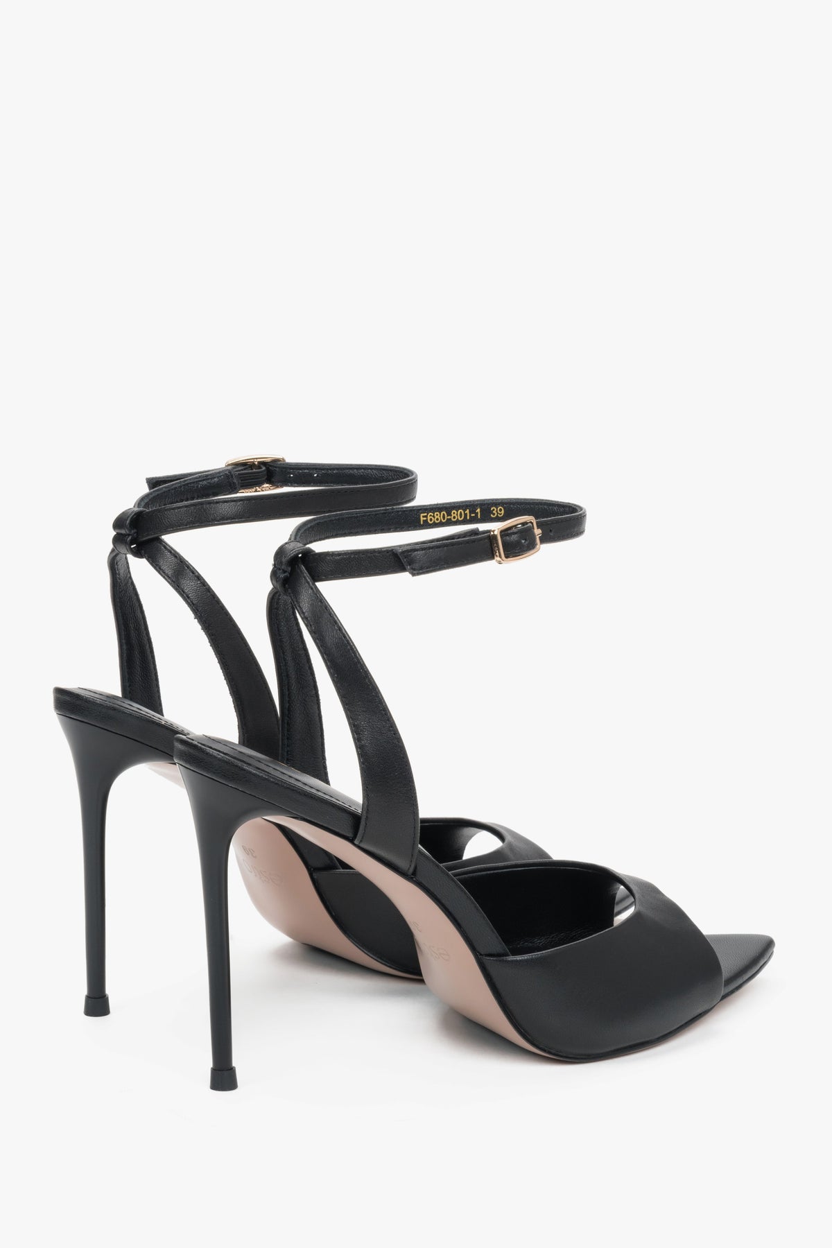 Made of genuine leather, black women’s high heel sandals, Estro.