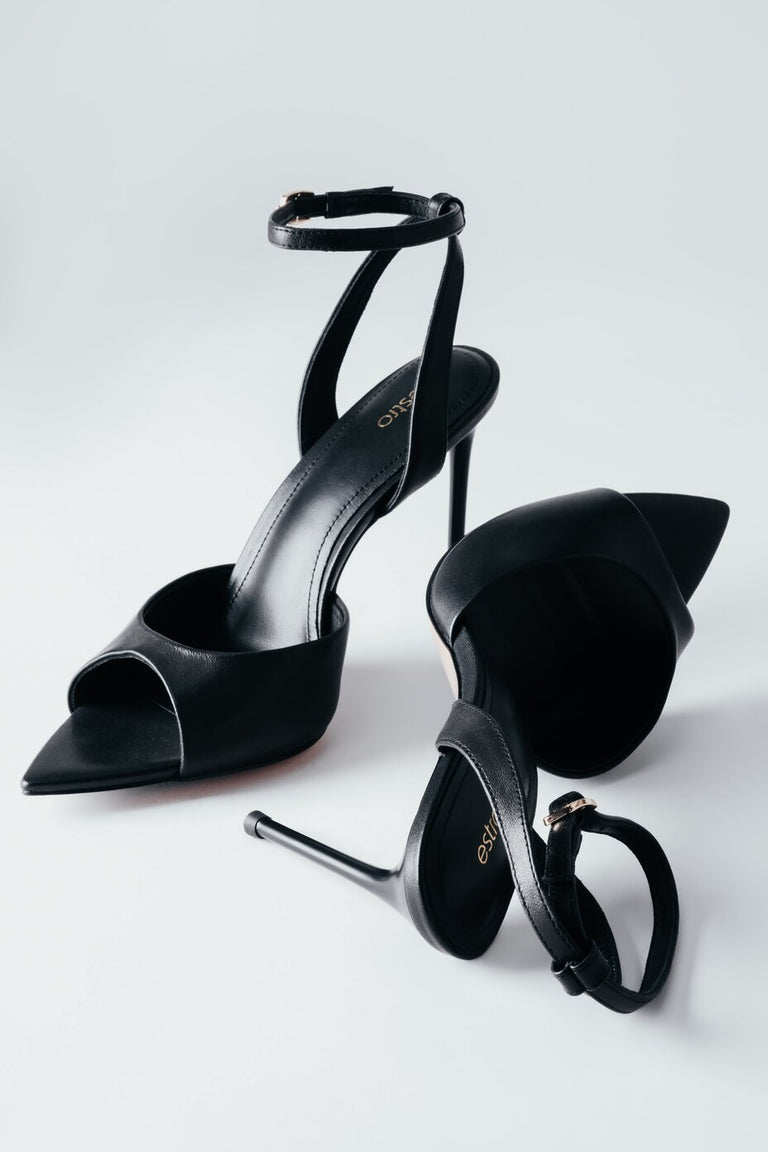 Women’s Black High Heel Sandals made of Genuine Leather Estro ER00119475