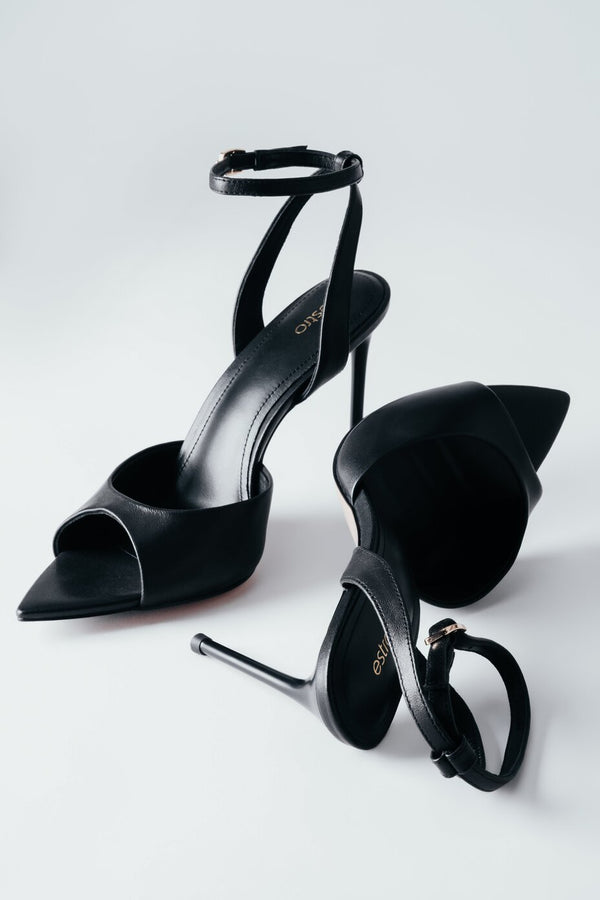 Women’s Black High Heel Sandals made of Genuine Leather Estro ER00119475