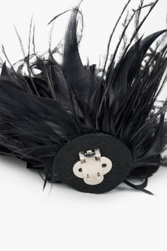 Close-up of detachable black feather trim for high heel sandals