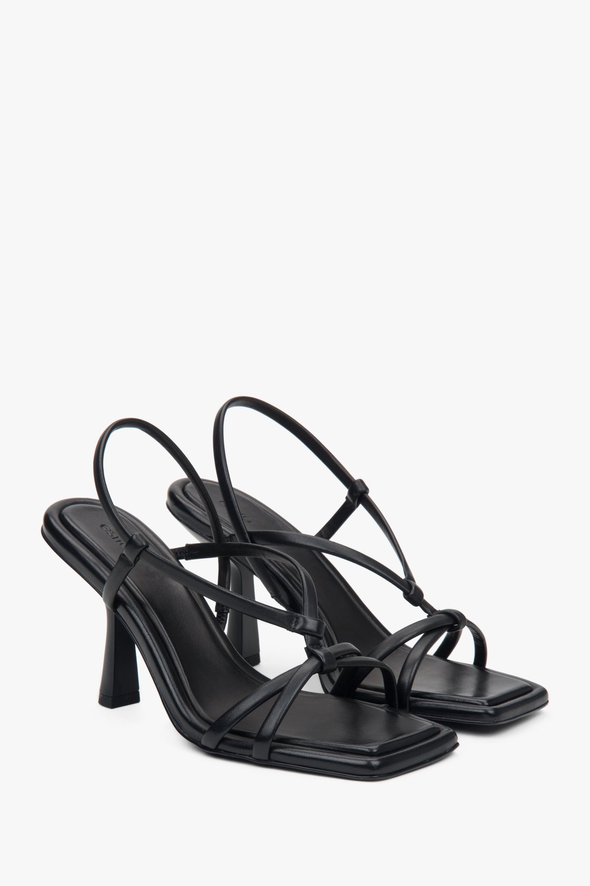 Women’s black high-heeled sandals in genuine leather by Estro.
