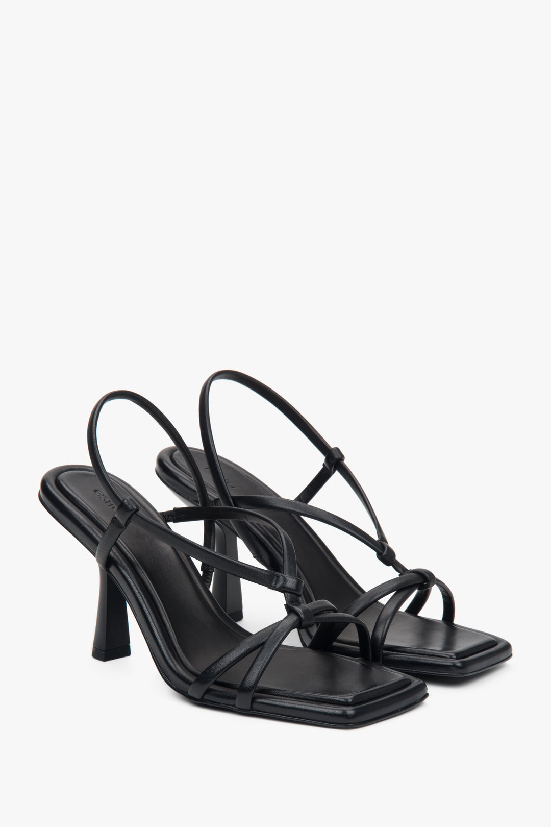 Women’s black high-heeled sandals in genuine leather by Estro.