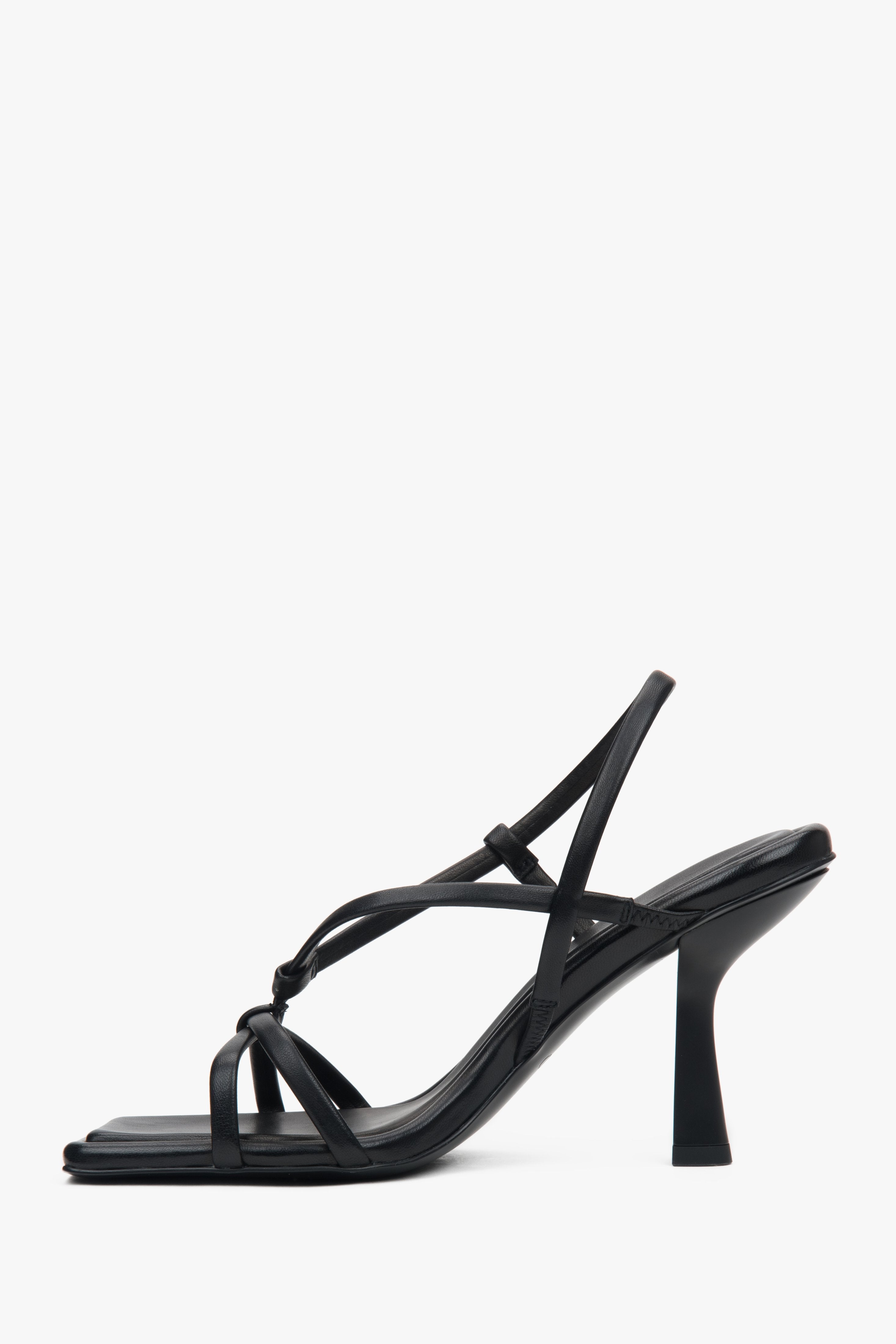 Women’s black high-heeled sandals in genuine leather by Estro.