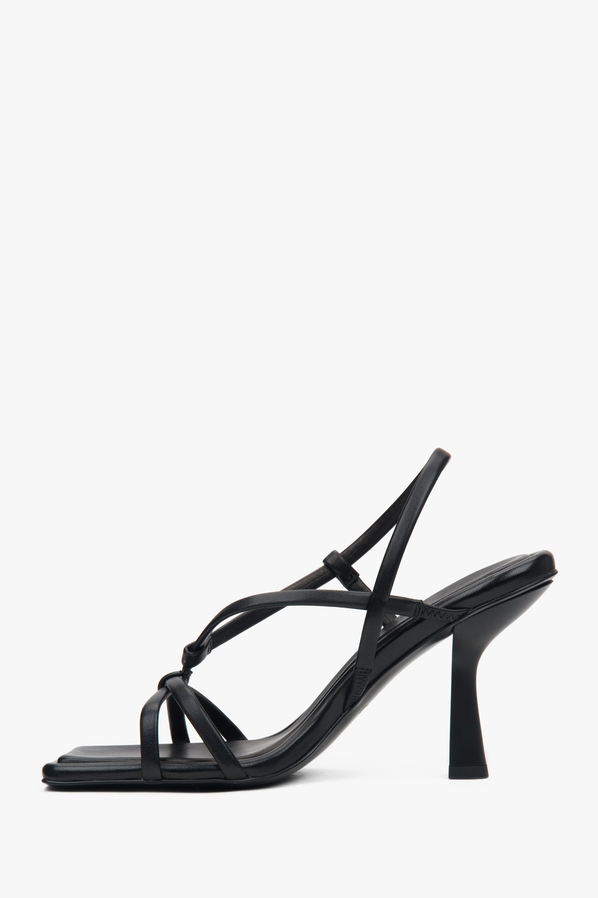 Women’s black high-heeled sandals in genuine leather by Estro.