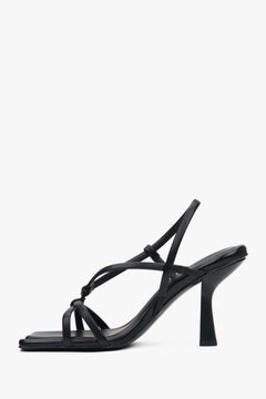 Women’s black high-heeled sandals in genuine leather by Estro.