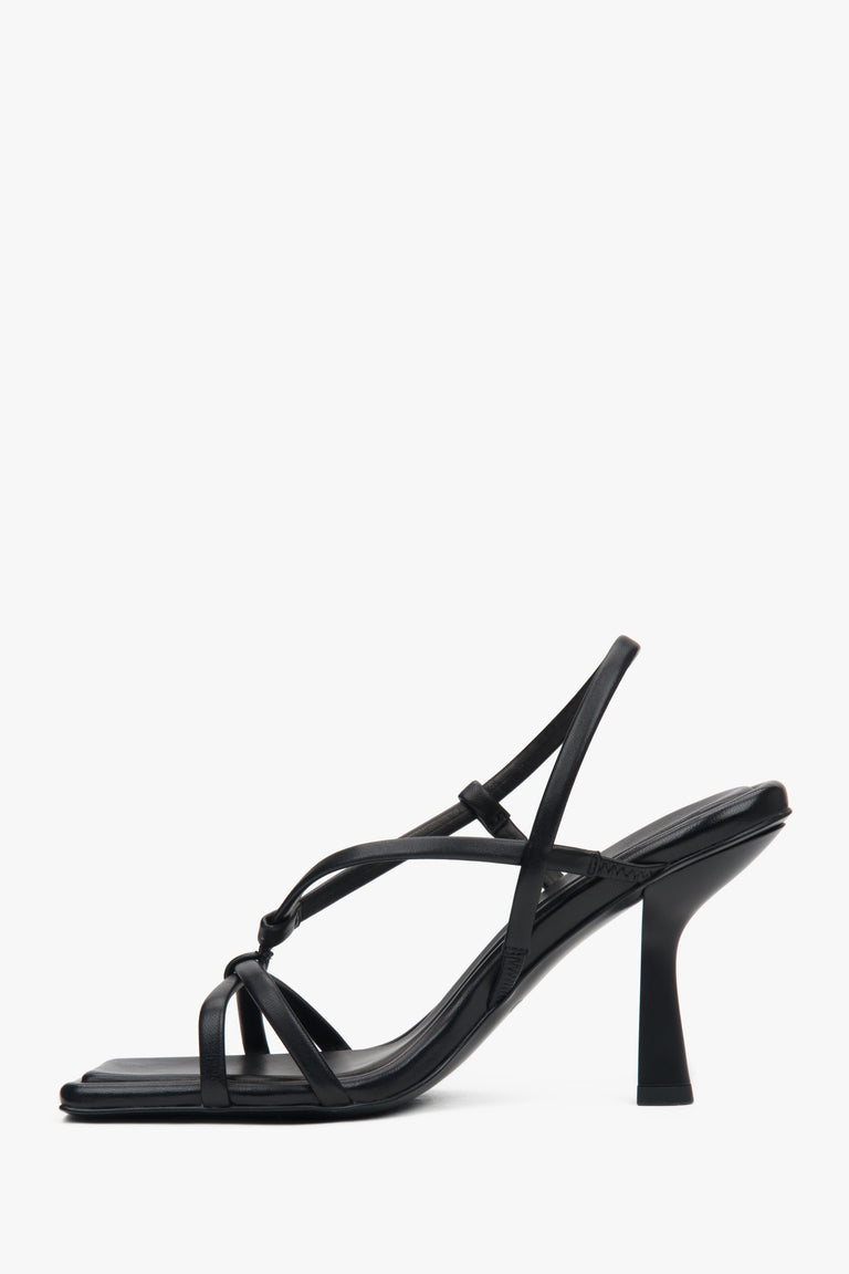 Women’s black high-heeled sandals in genuine leather by Estro.