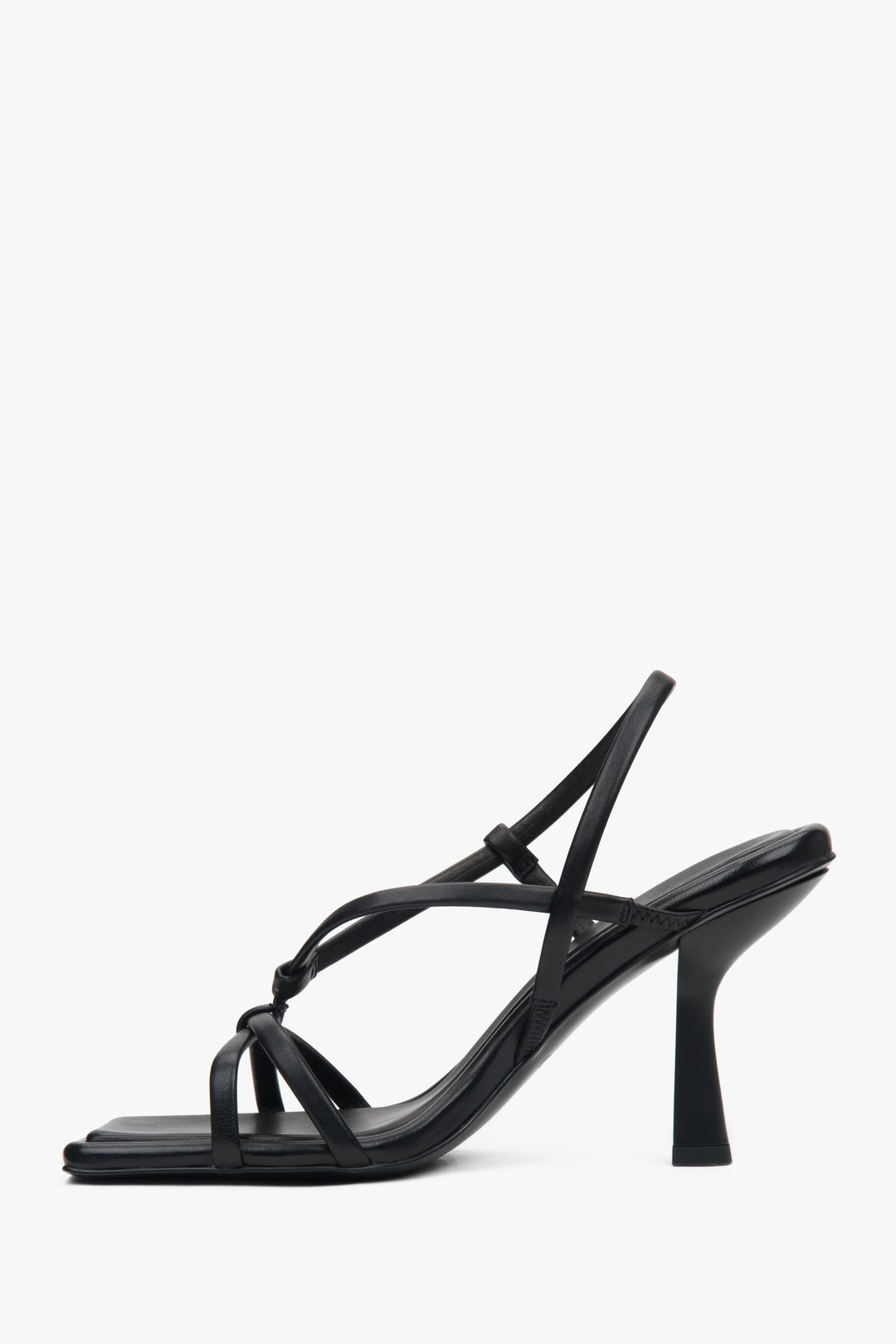 Women’s black high-heeled sandals in genuine leather by Estro.