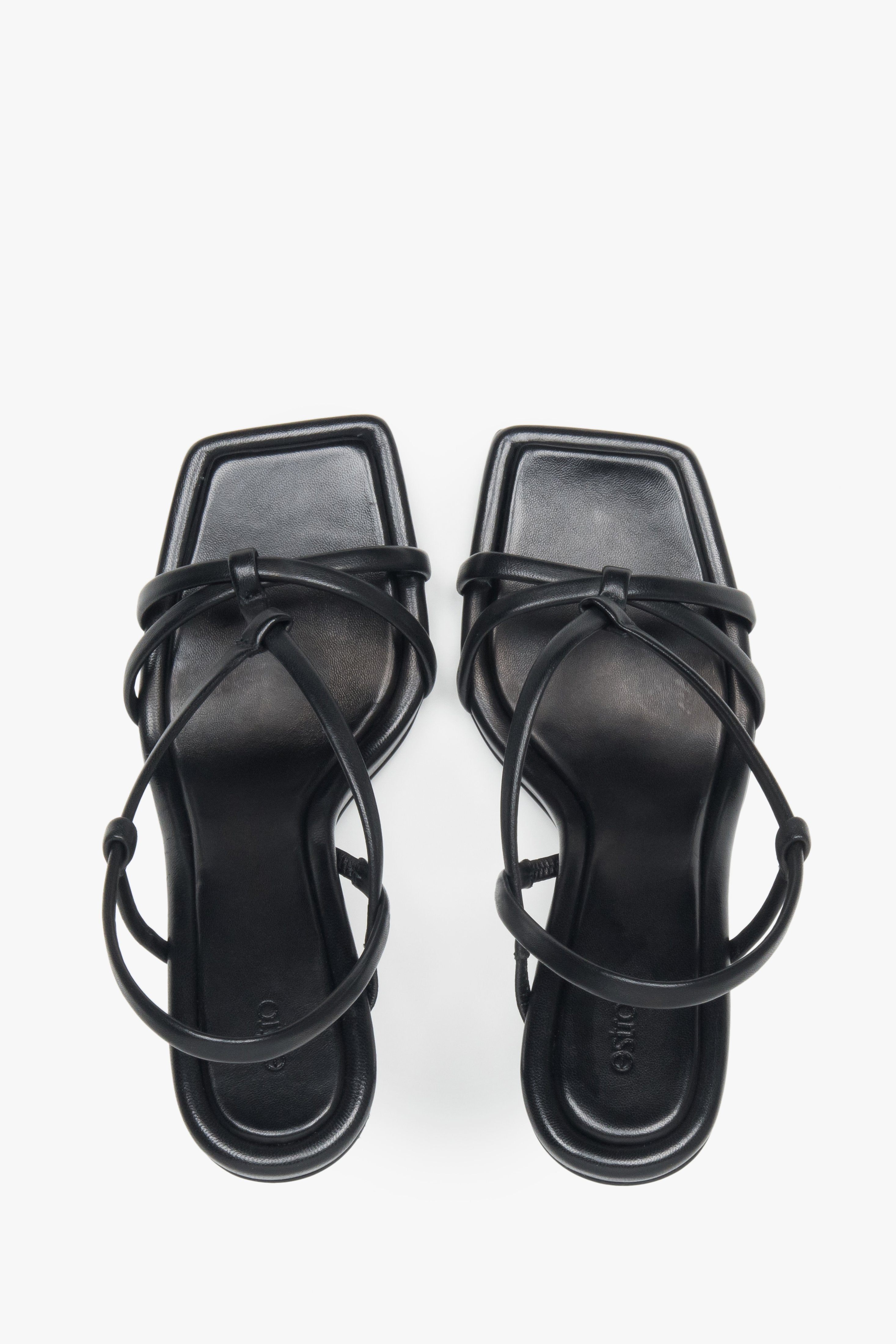 Women’s black high-heeled sandals in genuine leather by Estro – top view.