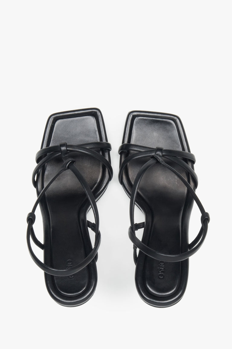 Women’s black high-heeled sandals in genuine leather by Estro – top view.