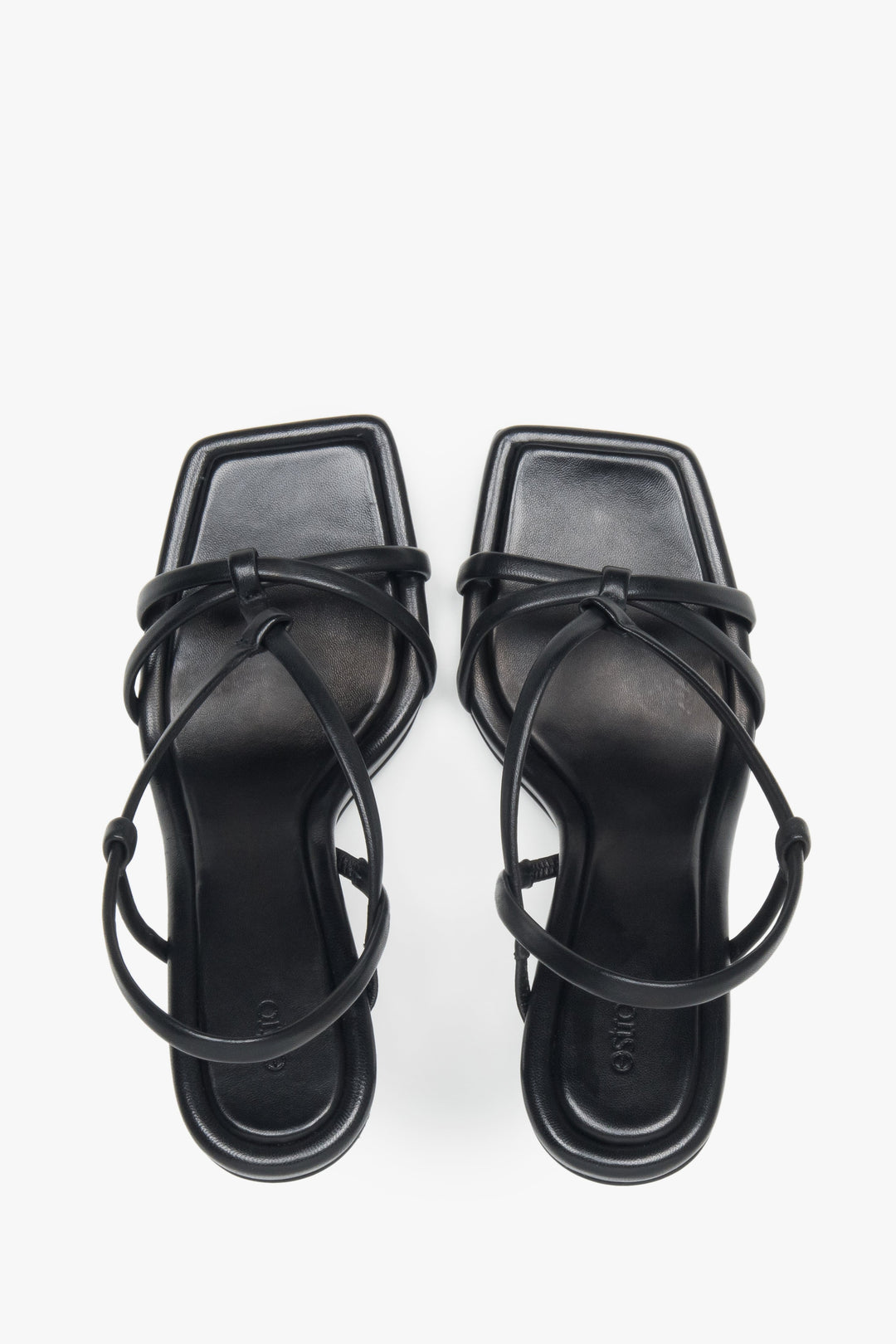 Women’s black high-heeled sandals in genuine leather by Estro – top view.
